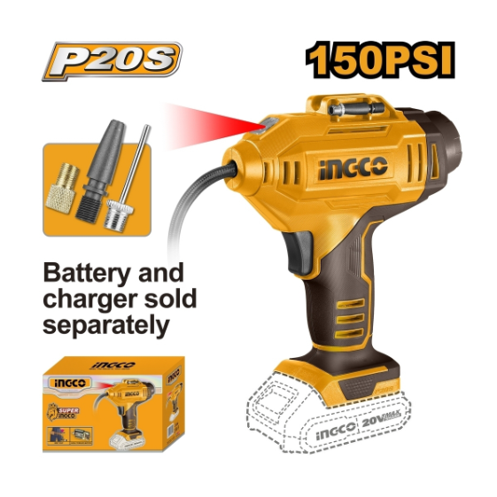 INGCO ปั๊มสูบลมไร้สาย 20 โวลต์ รุ่น CACLI2018 แรงดันลมสูงสุด 150 PSI / 10.34 บาร์