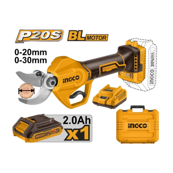 INGCO กรรไกรตัดกิ่งไร้สาย 20 โวลต์ รุ่น CSSLI203083 มอเตอร์ Brushless สามารถตัดได้ 20-30 มม. 