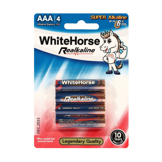 ถ่านอัลคาไลน์ AAA (1.5V) รุ่น REAL ALKALINE กำลังไฟแรง ทนทาน ใช้งานได้ยาวนาน บรรจุ 4 ก้อน/แพ็ค
