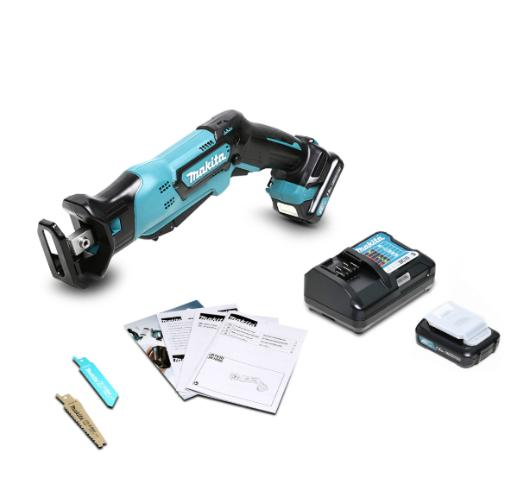 MAKITA เลื่อยชักไร้สาย 12 โวลต์ (น๊อตล็อก + B-Type) รุ่น JR105DWYE ความยาวช่วงชัก 1/2 นิ้ว รวมแบตเตอรี่-แท่นชาร์จ