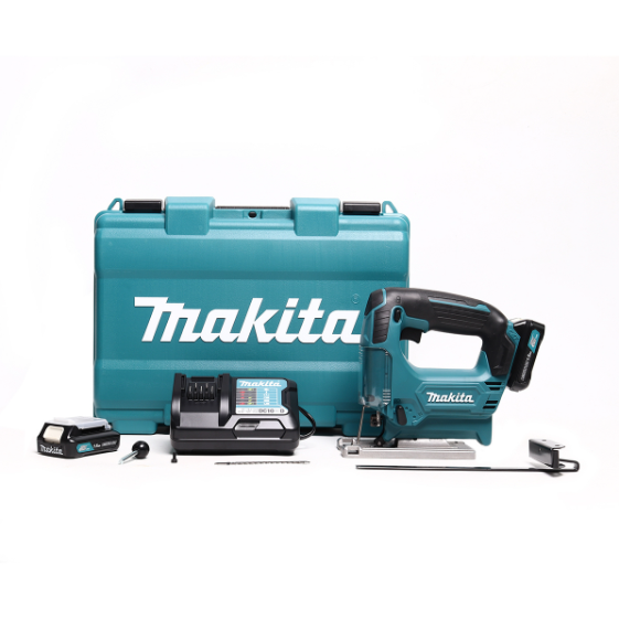 MAKITA เลื่อยจิกซอไร้สาย 12 โวลต์ รุ่น JV101DWYE ความยาวช่วงชัก 18 มม. (11/16 นิ้ว) รวมแบตเตอรี่และแท่นชาร์จ