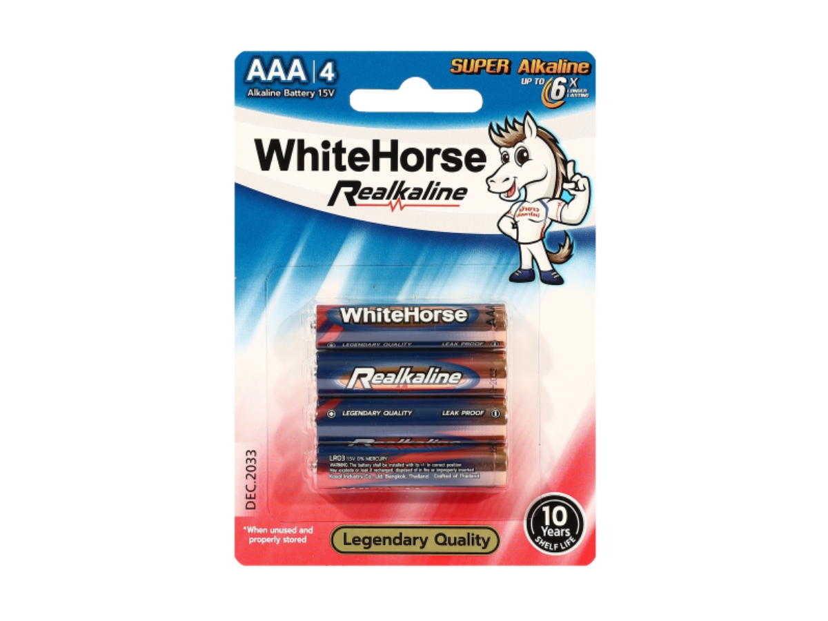ถ่านอัลคาไลน์ AAA (1.5V) รุ่น REAL ALKALINE กำลังไฟแรง ทนทาน ใช้งานได้ยาวนาน บรรจุ 4 ก้อน/แพ็ค