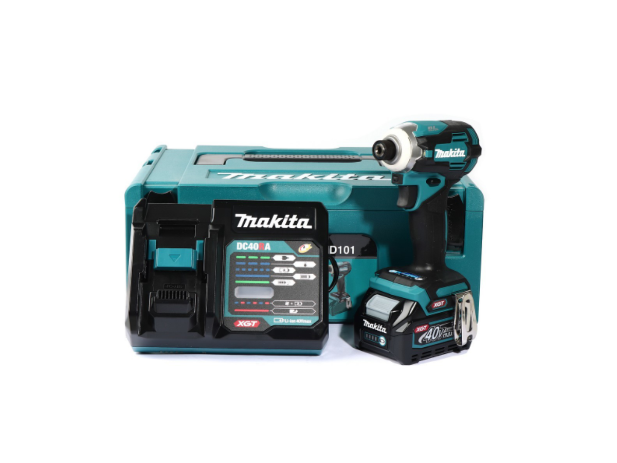 MAKITA สว่านไขควงกระแทกไร้สาย 40 โวลต์ 1/4 นิ้ว รุ่น TD001GD101 แรงบิดสูงสุด 220 นิวตันเมตร รวมแบตเตอรี่และแท่นชาร์จ