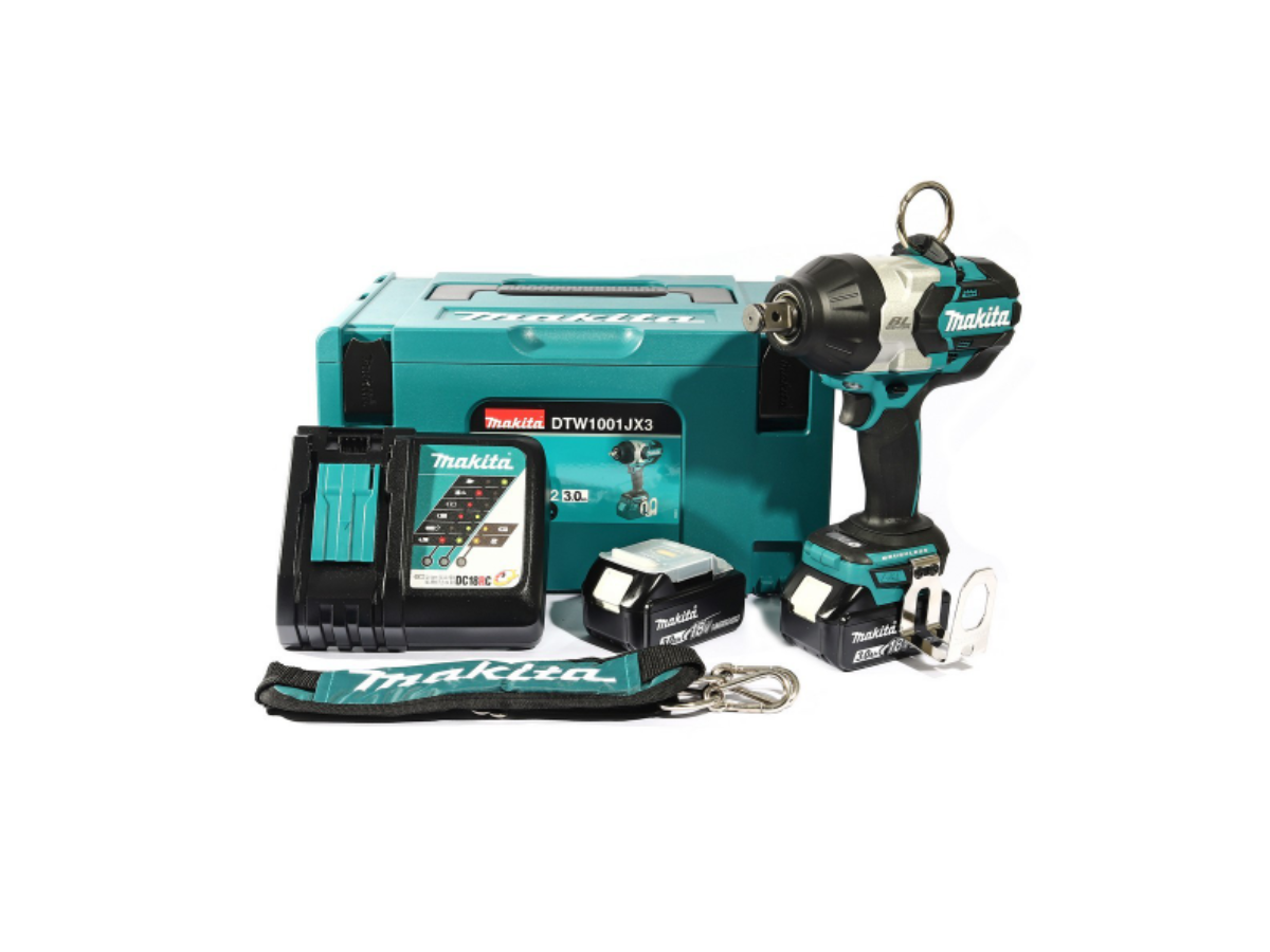 MAKITA เครื่องขันบล๊อกไร้สาย 18 โวลต์ รุ่น DTW1001JX3 แรงบิดสูงสุด 1,050 นิวตันเมตร รวมแบตเตอรี่และแท่นชาร์จ