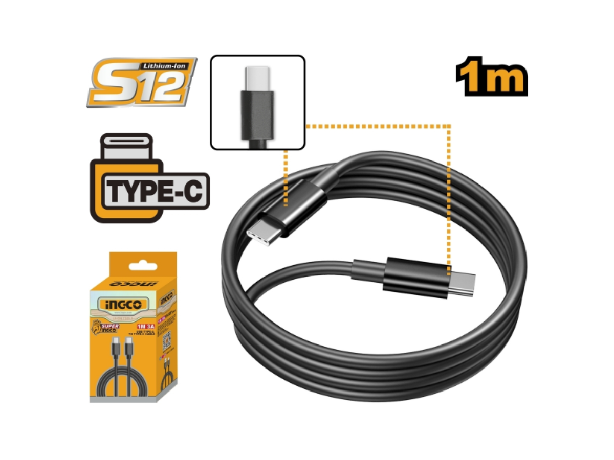 INGCO สายชาร์จ USB Type C To C รุ่น IUCC02 สายเคเบิ้ลยาว 1 เมตร กระแสไฟในการชาร์จสูงสุด 3 แอมป์