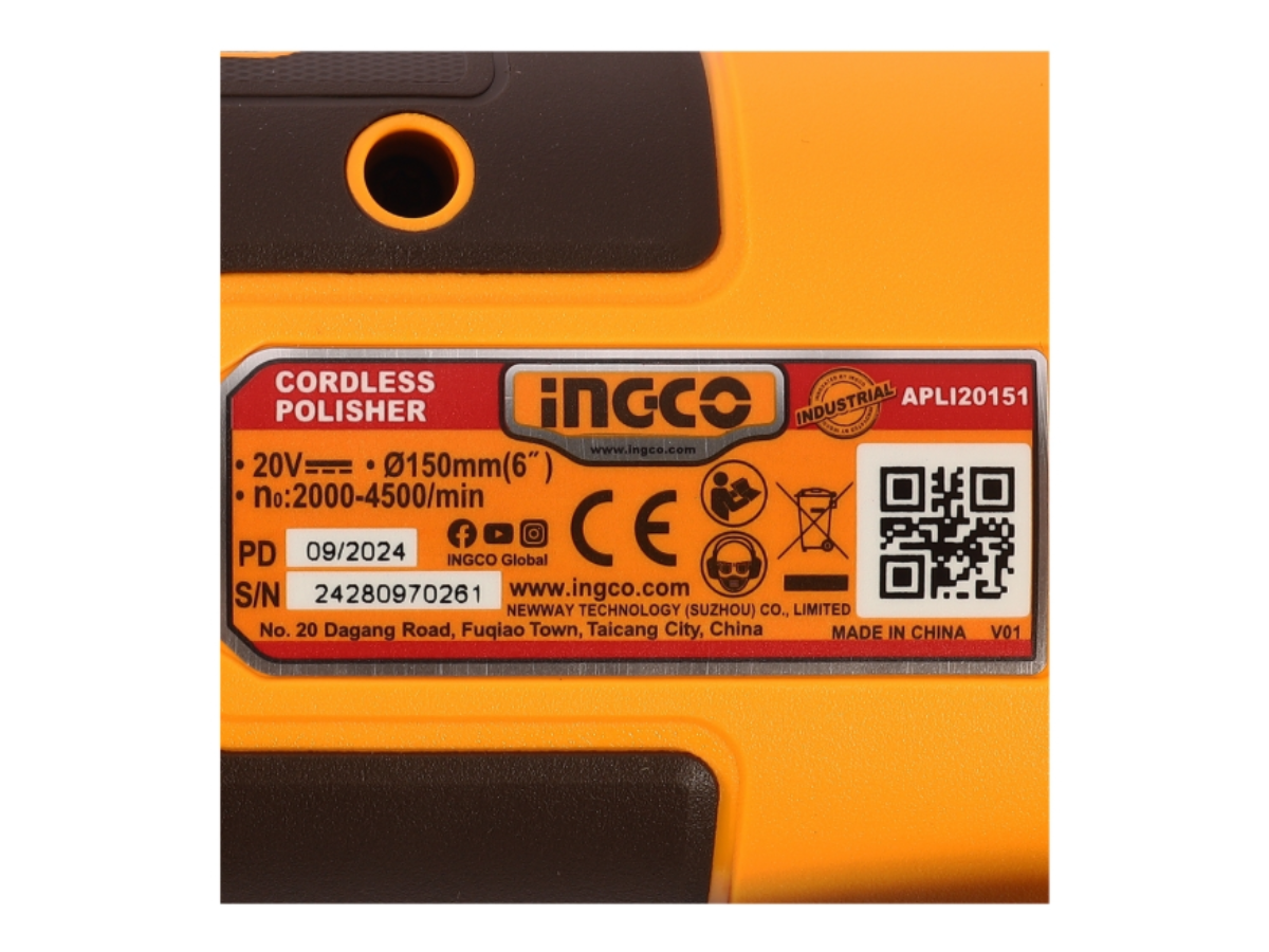 INGCO เครื่องขัดเงา 6 นิ้ว พร้อมแบตเตอรี่ รุ่น APLI20151