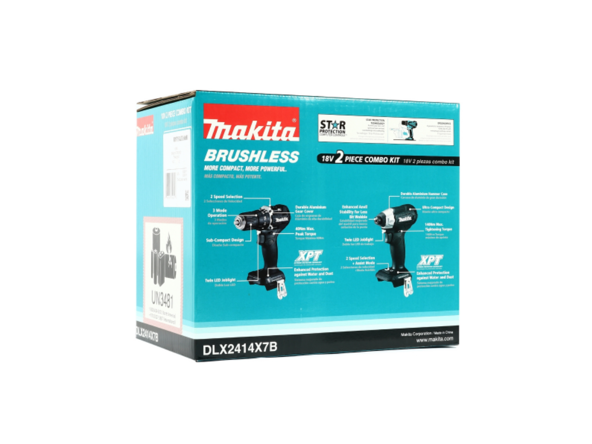 MAKITA ชุดสว่านกระแทกไร้สาย สีดำ 18V รุ่น DLX2414X7B ประกอบด้วยรุ่น DHP487+DTD157 รวมแบตเตอรี่-แท่นชาร์จ