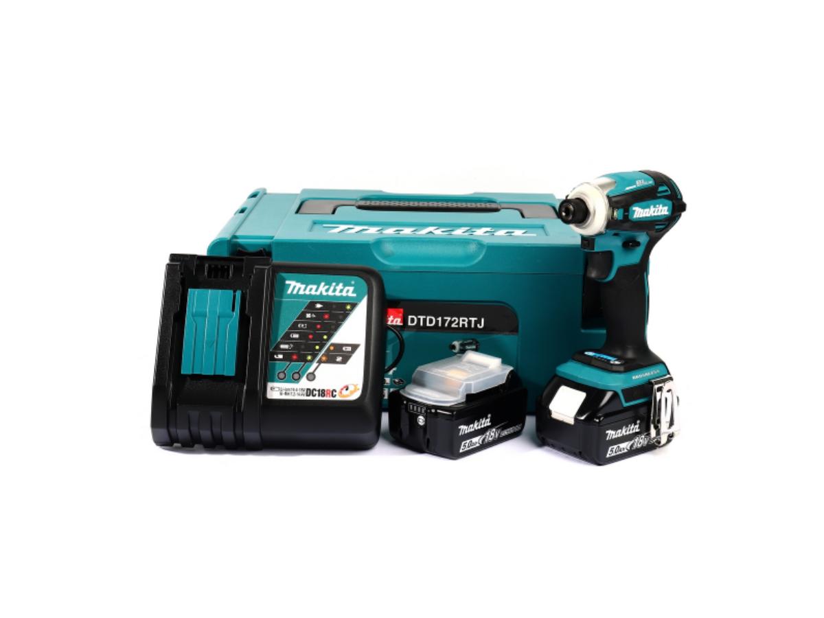 MAKITA สว่านไขควงกระแทกไร้สาย 18 โวลต์ 1/4 นิ้ว รุ่น DTD172RTJ แรงบิดสูงสุด 180 นิวตันเมตร มอเตอร์แบบไร้แปรงถ่าน รวมแบตเตอรี่และแท่นชาร์จ